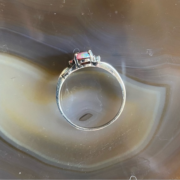 Antique Genuine Opal & Diamond Ring Stamped 925 Sterling Silver - Picture 9 of 15